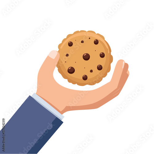 Hand holding a delicious, freshly baked chocolate chip cookie