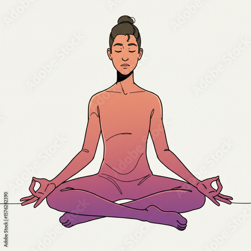 Illustration of Person Meditating in Lotus Pose, Practicing Mindfulness and Relaxation