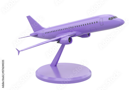 Isolated Purple Airplane Model on Stand for Display