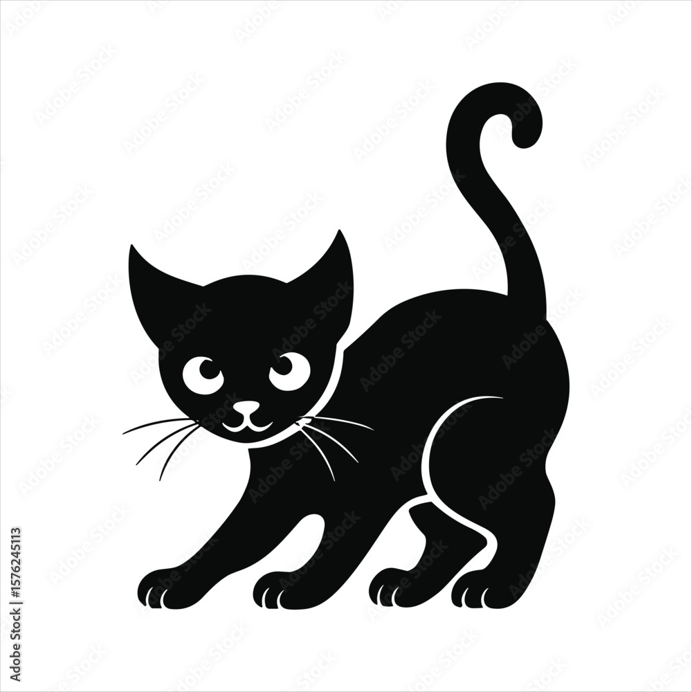 Obraz premium Black cat silhouette with curved tail and playful stance animal