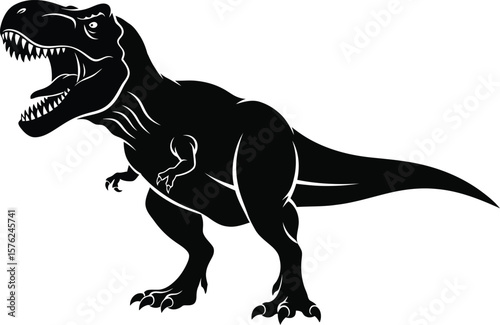 A tyrannosaurus rex, the king of the dinosaurs, roams the earth, isolated on white background