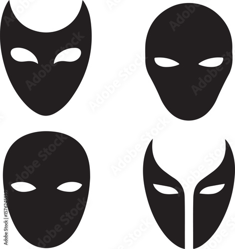 Masquerade Mask Silhouette Set – Elegant and Mysterious Costume Icons