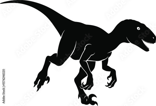 A velociraptor, a swift and deadly predator from the jurassic period, stalks its prey, isolated on white background