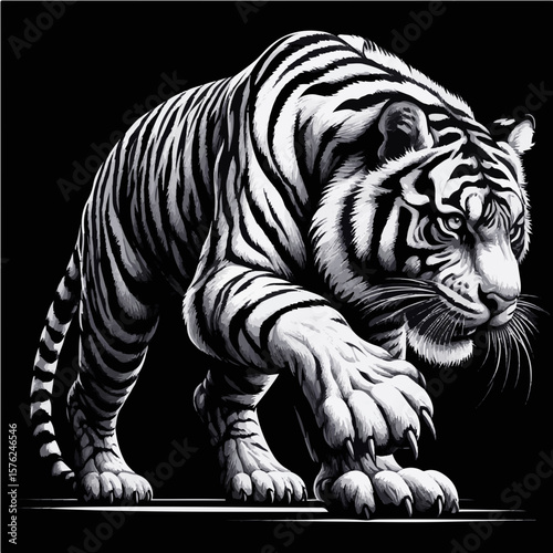 Crouching Tiger with Flame Stripes