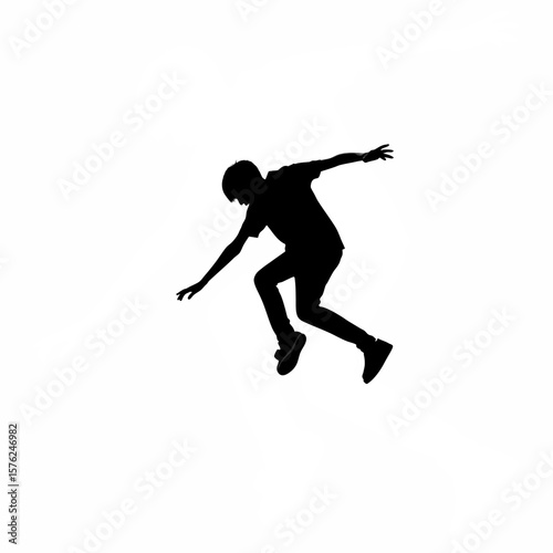 Silhouette of teen stumbling after jump on white background