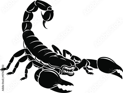 A menacing scorpion with raised stinger and powerful claws, ready to strike, embodies danger and resilience in the arid landscape, isolated on white background