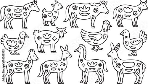  Farm Animals Rural Life Domestic Livestock Outline Vector