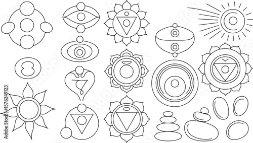 Chakra Spiritual Symbols Esoteric Meditation Energy Outline Vector Icons