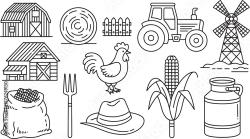 Farm Agriculture Rural Life Rooster Tractor Corn Icons