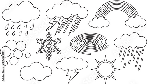 Weather Elements Clouds Rain Lightning Snowflake Sun Swirls