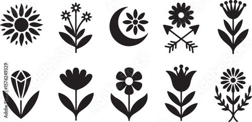 Nature Floral Celestial Elements Moon Flower Mystic Icons