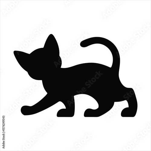 Black silhouette of a walking kitten on a white background vector