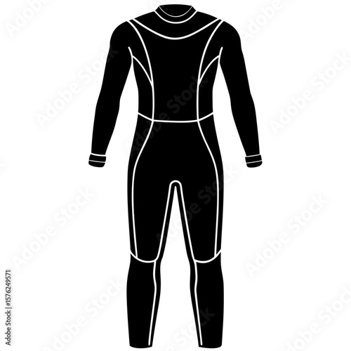 Black full body wetsuit silhouette isolated on white background