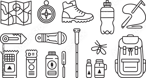 Outdoor Adventure Camping Hiking Gear Equipment Essential Icons