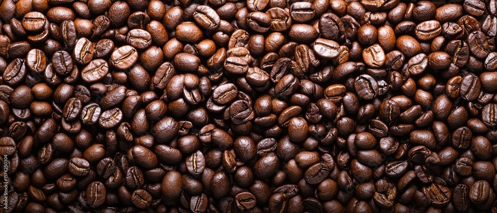 Fototapeta premium Close-up view of many roasted coffee beans.
