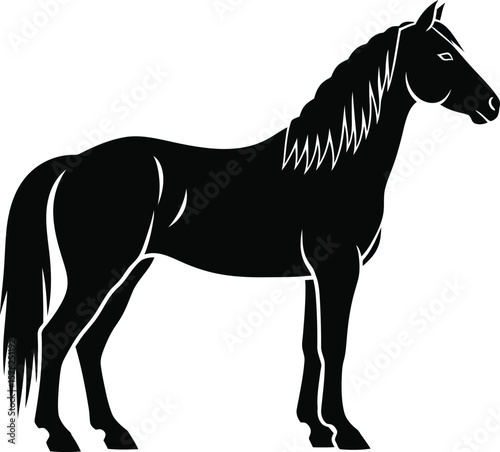 A majestic horse stands gracefully, its silhouette a testament to its strength and beauty, isolated on white background