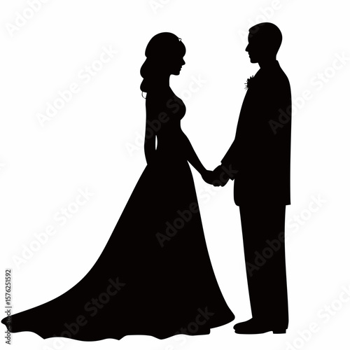 Bride and groom silhouette romantic wedding couple illustration vector art