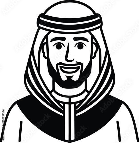 A funny cartoon illustration of a black man's head with a design hat and a smiling expression ,scary, fun, joyful, person, emotion
