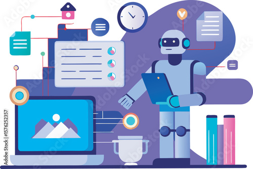vector showing AI tools helping a person in office work