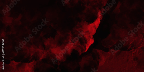 Red color powder explosion isolated on black background. Colorful dust explode. Paint Holi, dust particles splash. Network concept with spray. Futuristic technology element. 3D rendering.