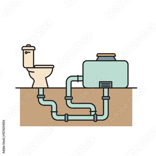 Toilet Connection. Septic drainage setup

