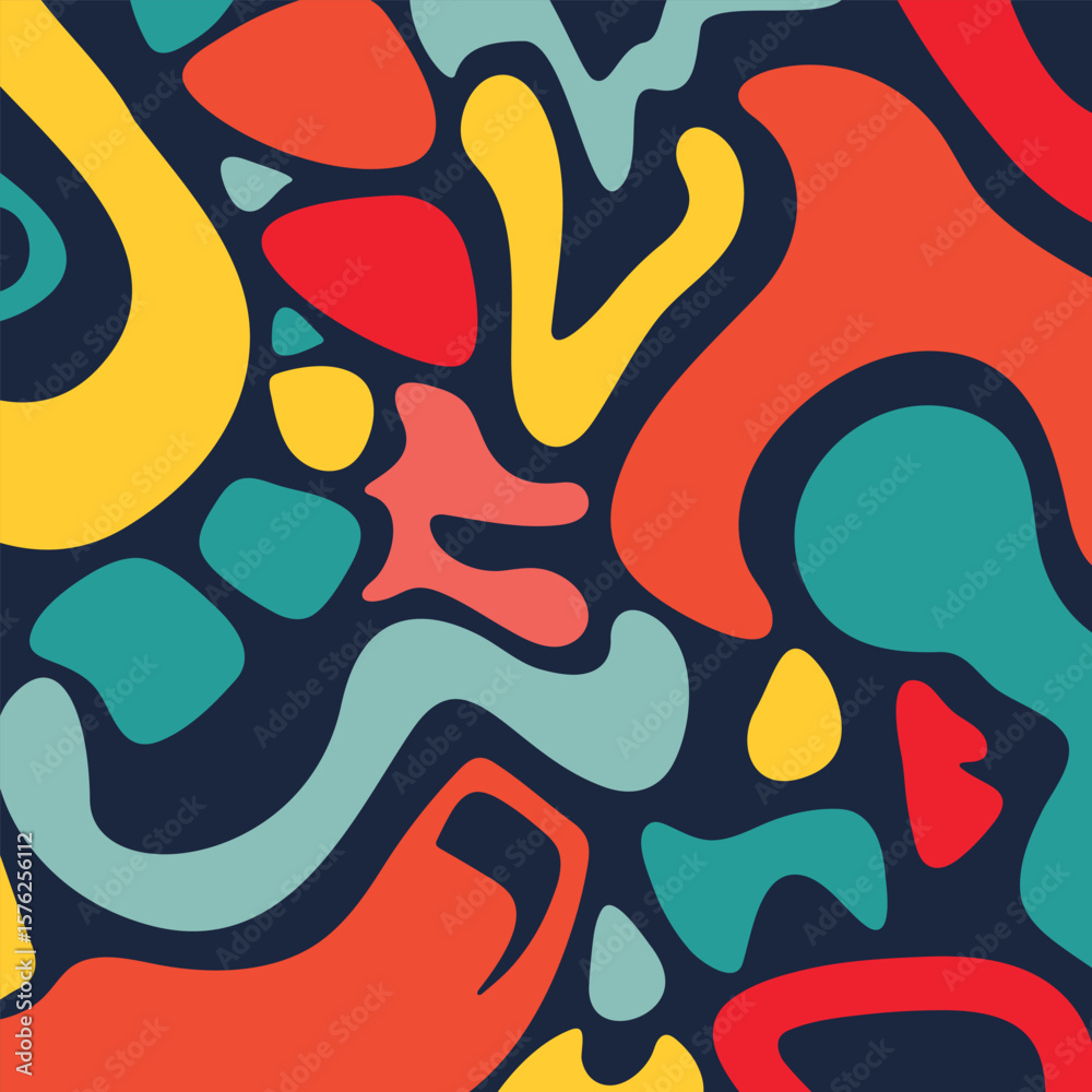 Naklejka premium Colorful line doodle seamless pattern. Cute, funny creative minimalist style art background. Endless simple holiday party confetti texture, Scribble shapes, curves, waves.