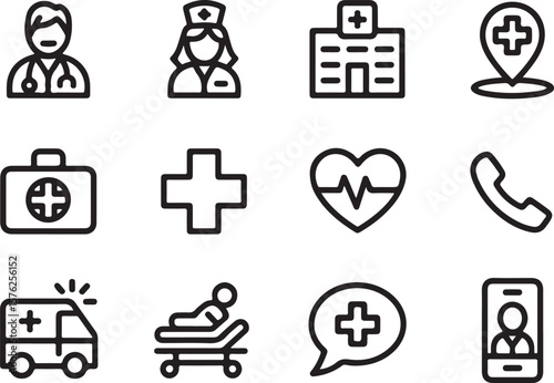 Essential Medical Icons Doctor, Nurse, Hospital, and Healthcare Symbols