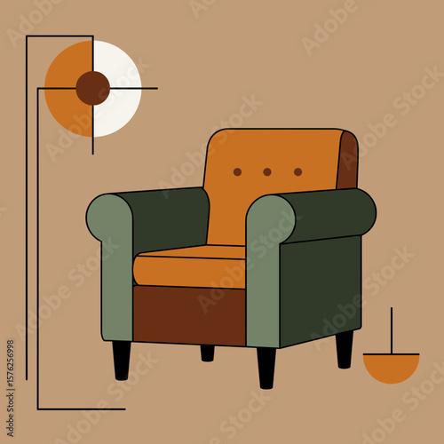 Colorful armchair with geometric design in minimalist style  