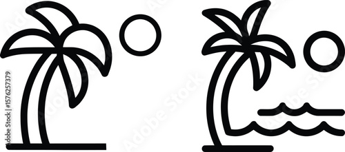 Minimal Palm Tree & Beach Icons – Tropical Line Art Collection