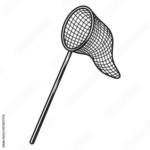 A simple black and white illustration of a fishing net ready for catching insects or dreams