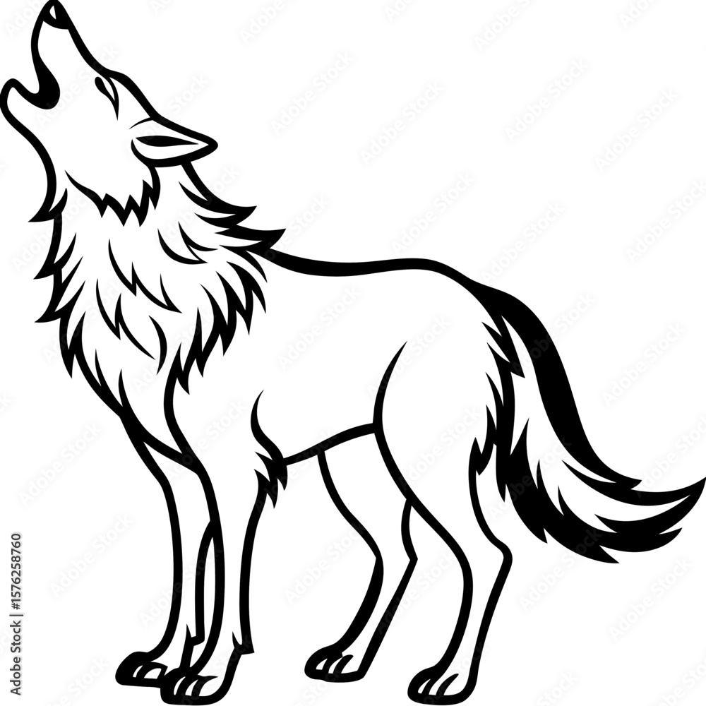 Fototapeta premium Stylized wolf howling silhouette isolated on white background