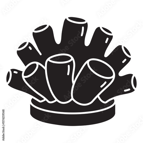 Black and white illustration of a stylized tube sponge with a minimalist design and flat style