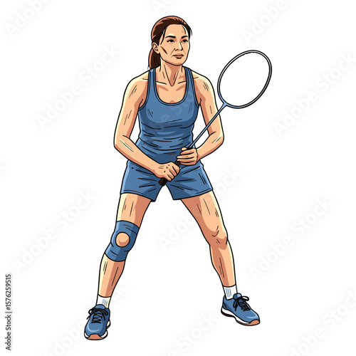 Focused female badminton player poised to strike action sport athlete fitness healthy lifestyle