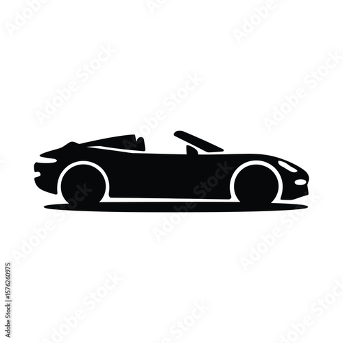 Sleek black convertible sports car silhouette isolated on white background