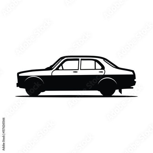 Classic four door sedan car silhouette isolated on white background
