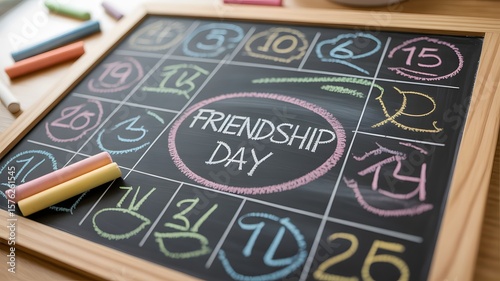 friendship day message on school blackboard with colorful chalk 