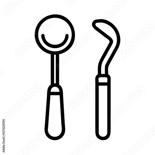 Dental tools including mirror and explorer on white background  