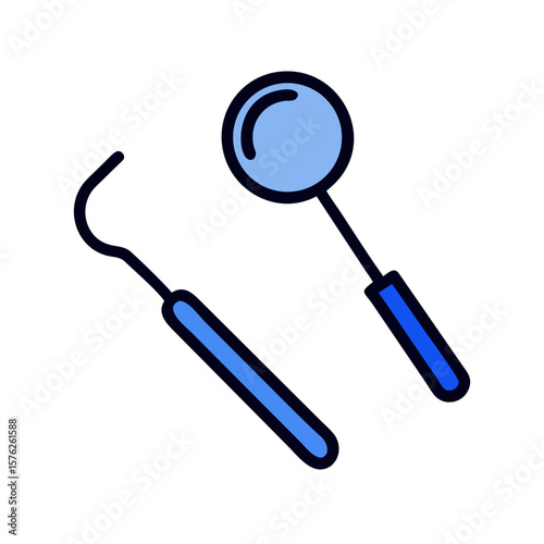 Dental tools including mirror and explorer in blue colors  