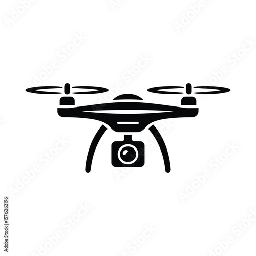 Black drone with camera silhouette isolated on white background