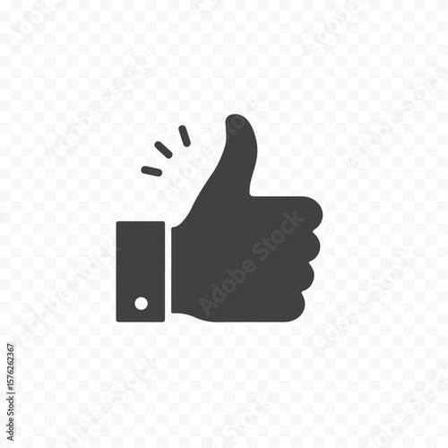 Simple dark grey thumbs up icon with radiating lines indicating approval and positive feedback silhouette