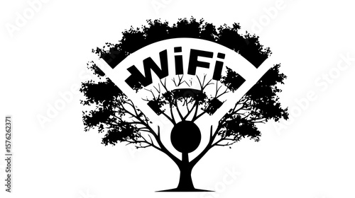 A tree with wifi signals emanating from its branches, representing wireless connectivity