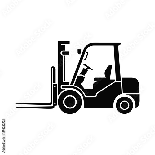 Black silhouette of a forklift truck isolated on white background