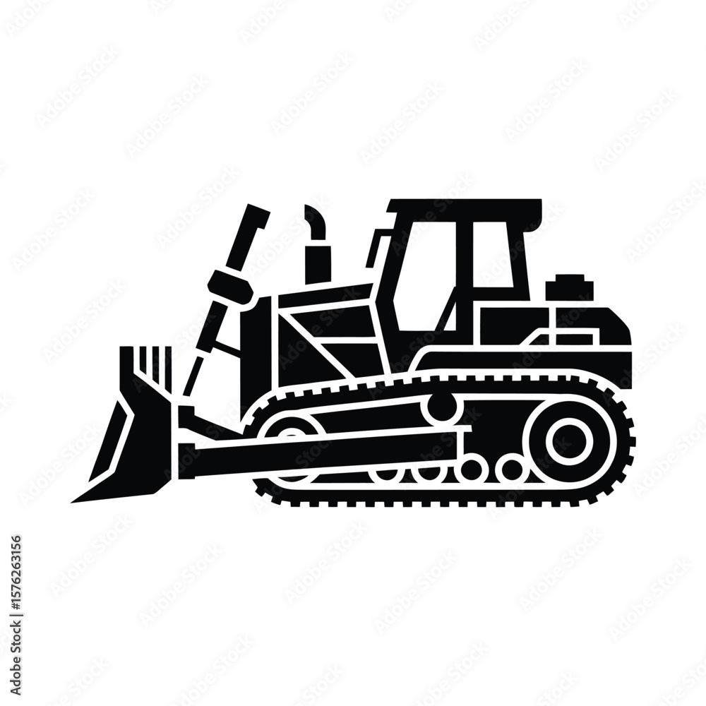Naklejka premium Black silhouette of a bulldozer on a white background isolated on white background