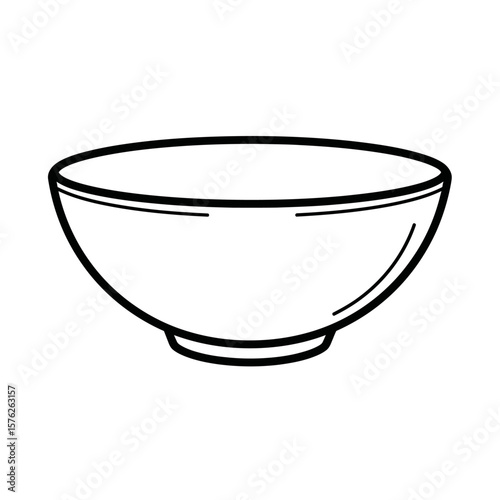 Illustration of a simple white bowl with a black outline on white background
