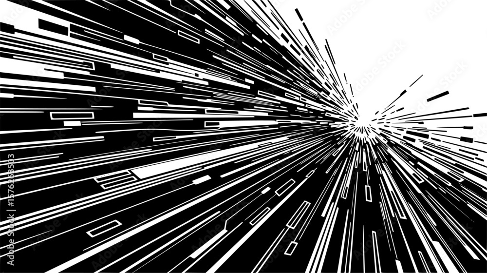 Dynamic abstract lines converge and diverge at high speed, creating a sense of energetic motion and technological advancement