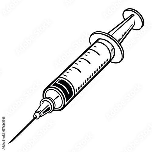 Syringe in black and white vector art