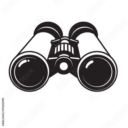 Simple black and white illustration of binoculars perfect for travel exploration and adventure