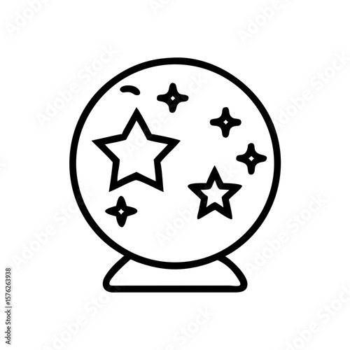 Crystal ball with stars designed in minimalist line art style  