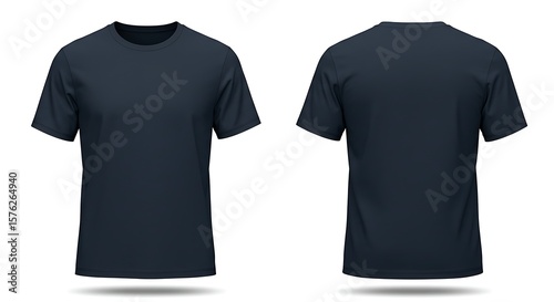 A dark blue tshirt shown from the front and back, isolated on a white background