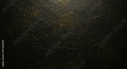 Textured Dark Stone Background with Golden Glitter